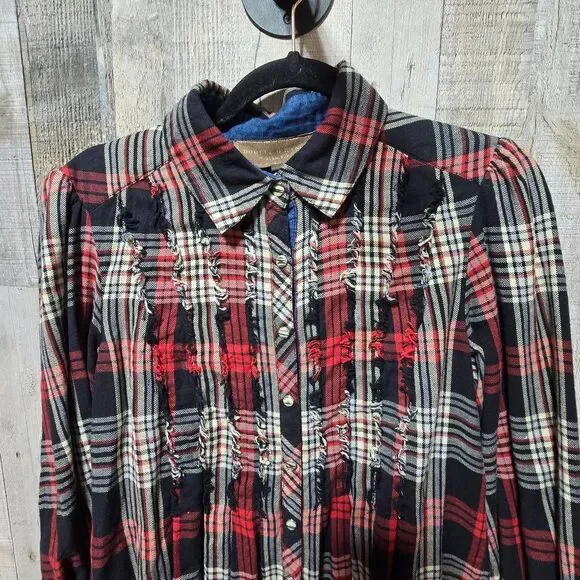 Double D Ranch Black Plaid Pearl Snap Mini Shirt Dress Western Cowgirl Designer - Picture 2 of 6